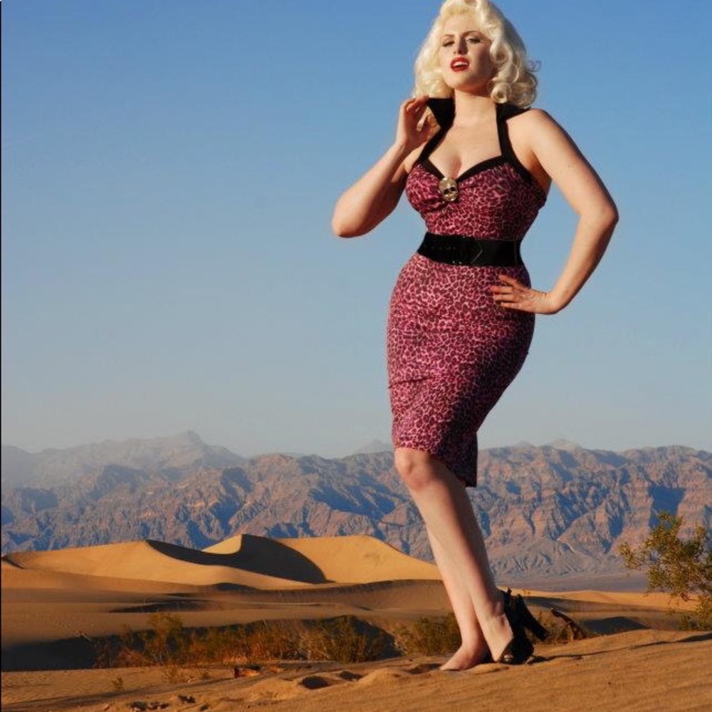 🦄 Deadly Dames Pink Leopard Psychobilly Dress Sm